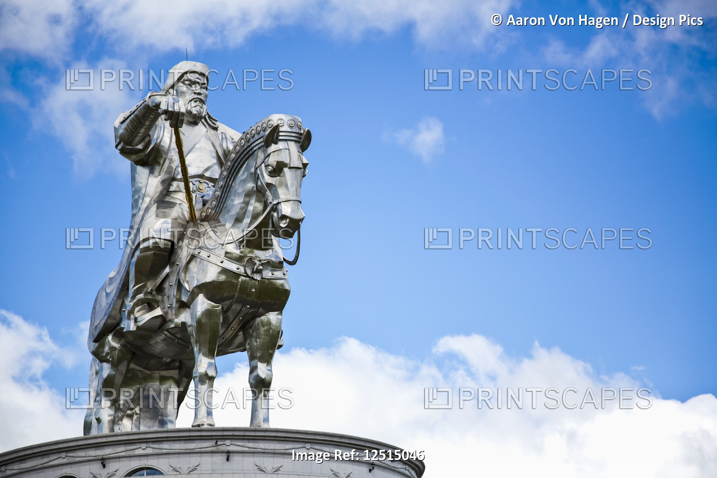 Statue of Chinggis (Genghis) Khan in the Mongolian countryside; ...