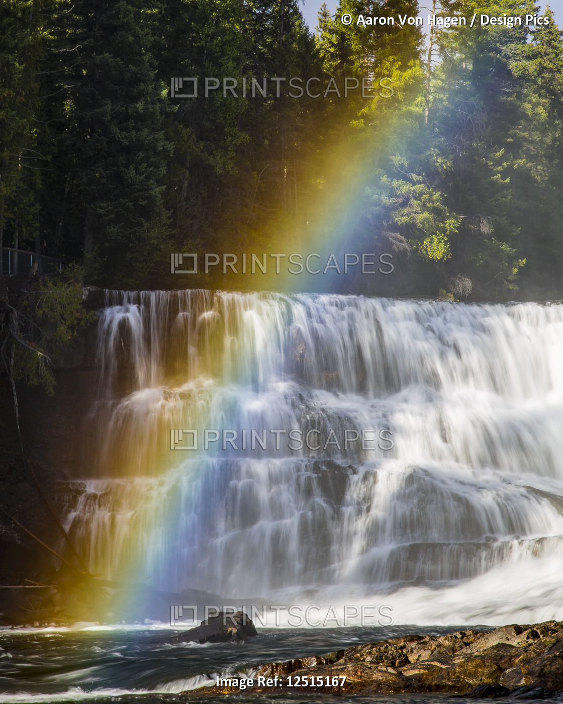Rainbow over a waterfall in Wells Gray Provincial Park; Thompson-Nicola ...