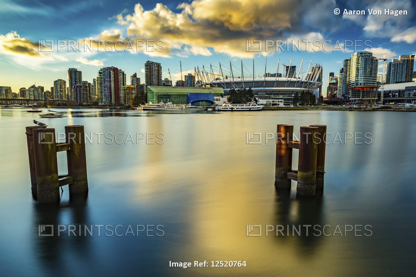 BC Place and condominiums along the waterfront; Vancouver, British Columbia, ...