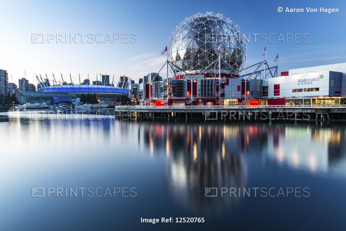 Science World, BC Place and condominiums along the waterfront; Vancouver, ...